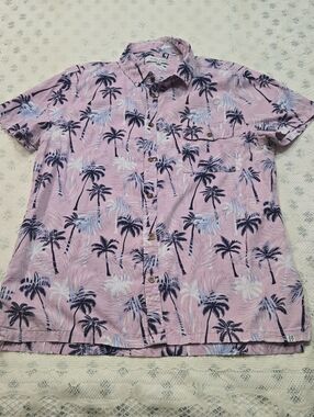 Sovereign Code Pink Palm-Print Short Sleeve Button-Down Shirt Hawaian Print Sz L